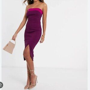 Vesper Pink and Purple strapless bandeau midi dress size 8